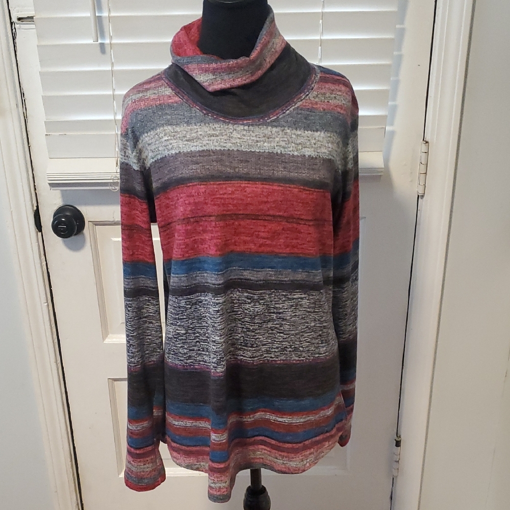 David Cline MultiColor Striped Turtleneck Top